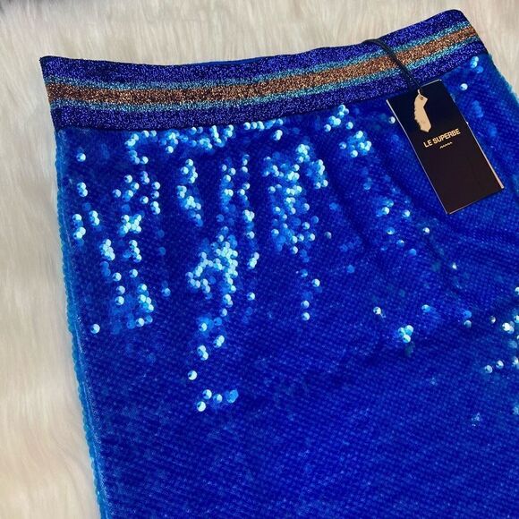 NWT Le Superbe Liza Skirt in Blue Sequin Shine - Picture 7 of 11